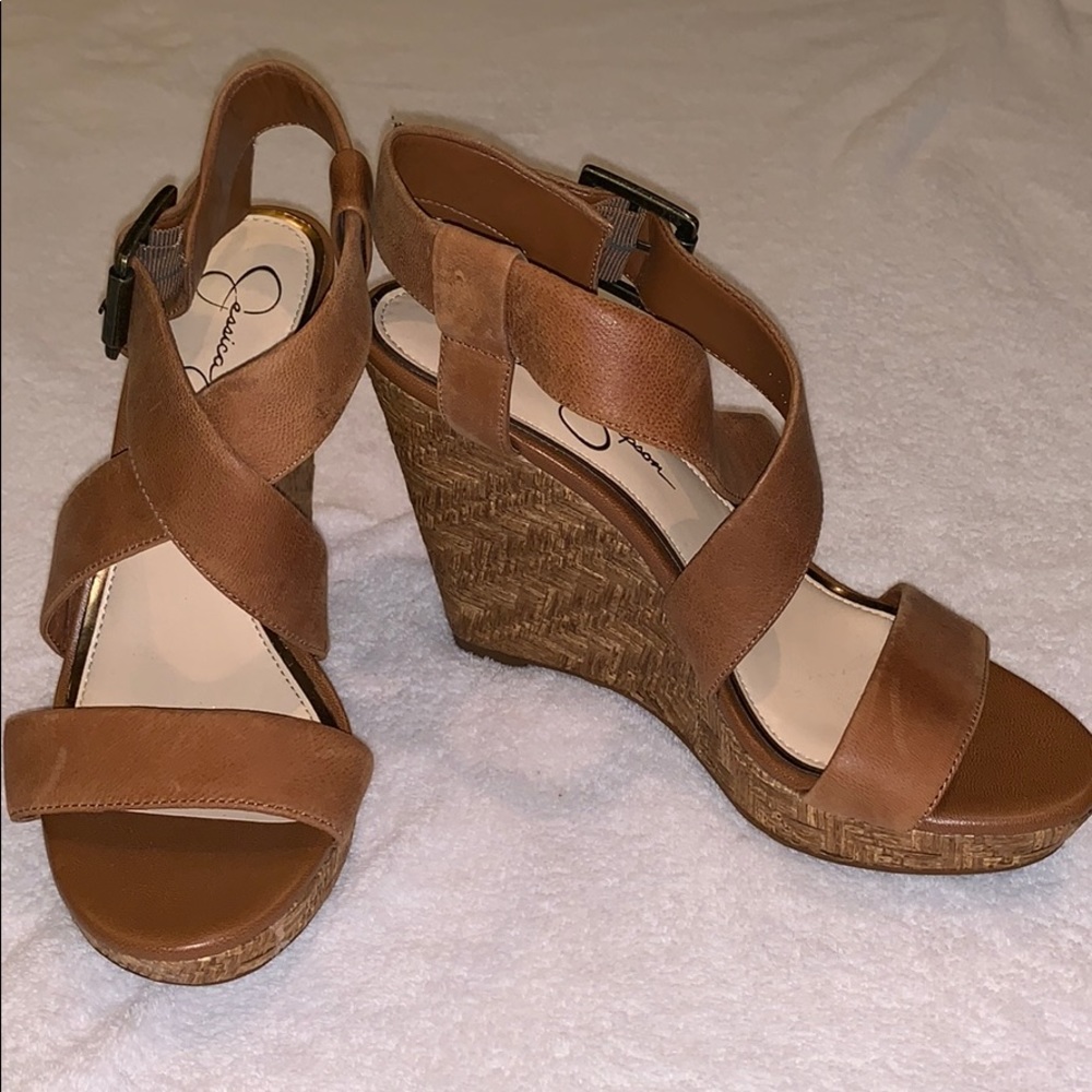 Jessica Simpson tan wedges size 7.5 never worn